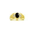 thumbnail image 1 of RYLOS Men's Rings Yellow Gold Plated Silver Rings Classic Designer Style 8X6MM Gemstone & Diamond Ring Cabochon Onyx Birthstone Rings For Men Size 12, 1 of 7