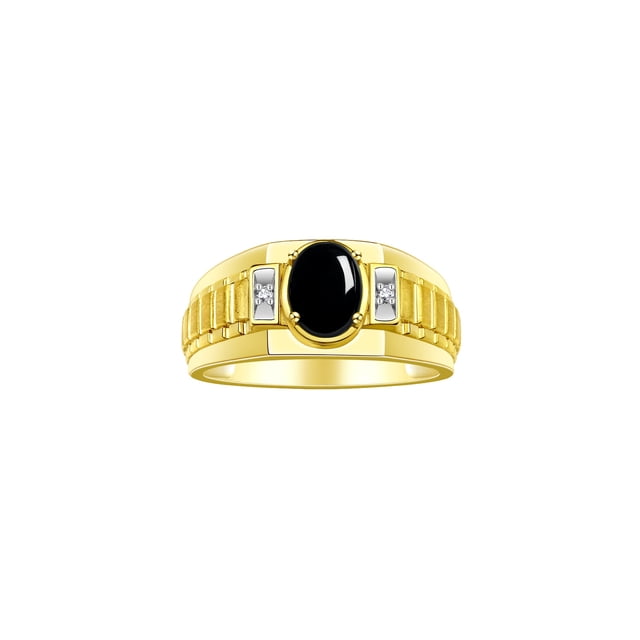 RYLOS Men's Rings Yellow Gold Plated Silver Rings Classic Designer Style 8X6MM Gemstone & Diamond Ring Cabochon Onyx Birthstone Rings For Men Size 12