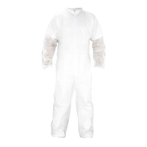 SAS Disposable Polypropylene Coveralls, General Purpose Crew Neck Work Coverall, Lightweight, Elastic Wrist & Ankle Cuffs, Full Zipper Front for Medical, Painting, Lab, Factory (X-Large)