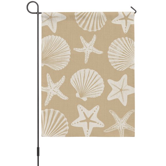 Khaki Coastal Garden Flags For Outdoor, Starfish Shell Ocean Nautical Small Double Side Yard Flags Weather Proof Garden Decor for Lawn Outside Holiday 12 x 18 Inches