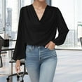 thumbnail image 2 of aDJFDGT Dressy Tops for Women Plus Size formal Women's Solid Color Long Sleeve V Neck Pleated Casual Shirt, 2 of 5