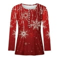 thumbnail image 3 of Long Sleeve Tee Shirt Ladies Festival New Years Outfit Henley Neck Trendy Snowflake Print Christmas Holiday Tops (XX-Large, Red 01), 3 of 4