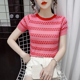 thumbnail image 1 of 2024 Nueva camiseta de manga corta de seda de hielo de moda para mujer, cuello redondo, elegante y sensata, camiseta de rayas, ropa de verano de moda, 1 of 4