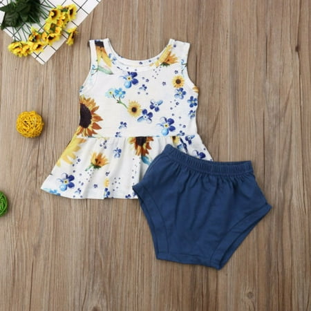 

US Stock Toddler Kids Baby Girl Infant Clothes Sunflower Tops Dress Pants Outfit
