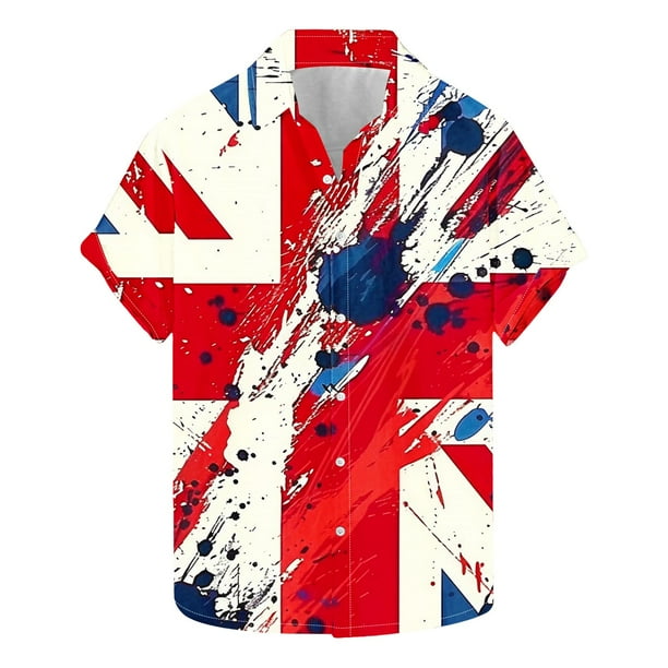 Blusa y camisa de manga corta con cuello vuelto para hombre Camisa de manga corta con cuello estampado del Día de la Independencia para hombre Top/camisa Tops para hombre