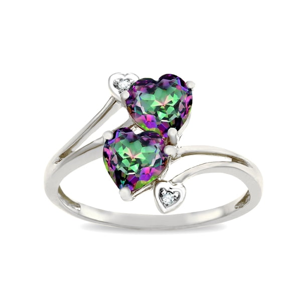 Star K Star K 6mm Rainbow Mystic Topaz Two Double Hearts Bypass Promise Ring in 14 kt Yellow