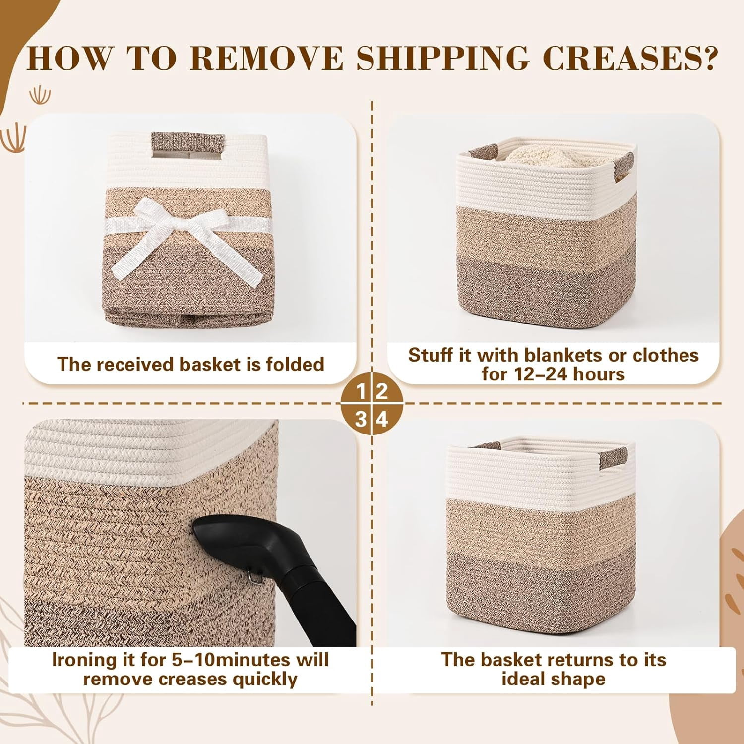 Natubeau 3 Pack Woven Storage Basket for Shelves, 11 Inch Cube Storage Bins, Cotton Rope Woven Baskets for Organizing, Gradient Jute