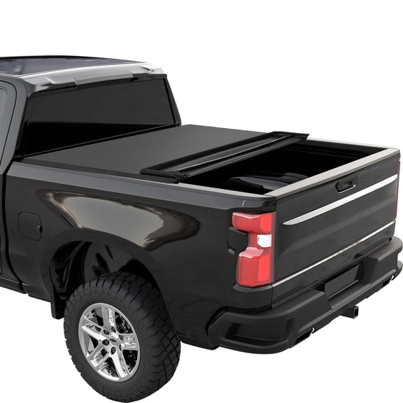 Soft Quad Fold Truck Bed Tonneau Cover Compatible with 2019-2024 Chevy Silverad, Fleetside 6.6 Ft Bed