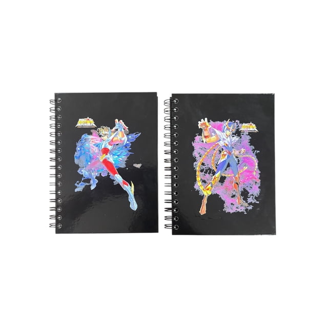 Set de 2 libretas pasta dura estilo francés, color negro, hoja blanca, Los caballeros del Zodiaco