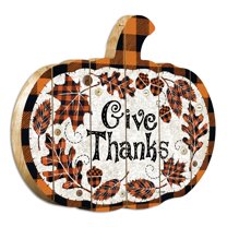 Give Thanks By Linda Spivey Printed on Wooden Pumpkin Wall Art - Orange