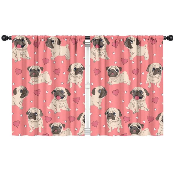 Blackout Kids Curtains,Pug and Love Heart Childrens Insulated Curtains Set Of 2,Bedroom Essentials,Toddler Room Decor 42x54in(106x137cm)