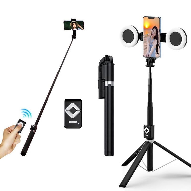 Uitschuifbaar Telefoonstatief Colorlizard Selfiestick Telefoonstatief, Lichtgewicht Aluminium Alles-in-één Uitschuifbare Selfie-sticks Met Bluetooth- afstandsbediening En 270 ° Roterend Statief Voor IPhone/Android(Roze IPhone Android Statief