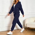 thumbnail image 5 of Women's Fleece Lined 2 Piece Tracksuit Zip Up Hoodie Jacket Jogger Pants Set Drawstring Waist Loose Fit Fall Winter Casual Loungewear Navy, 5 of 8