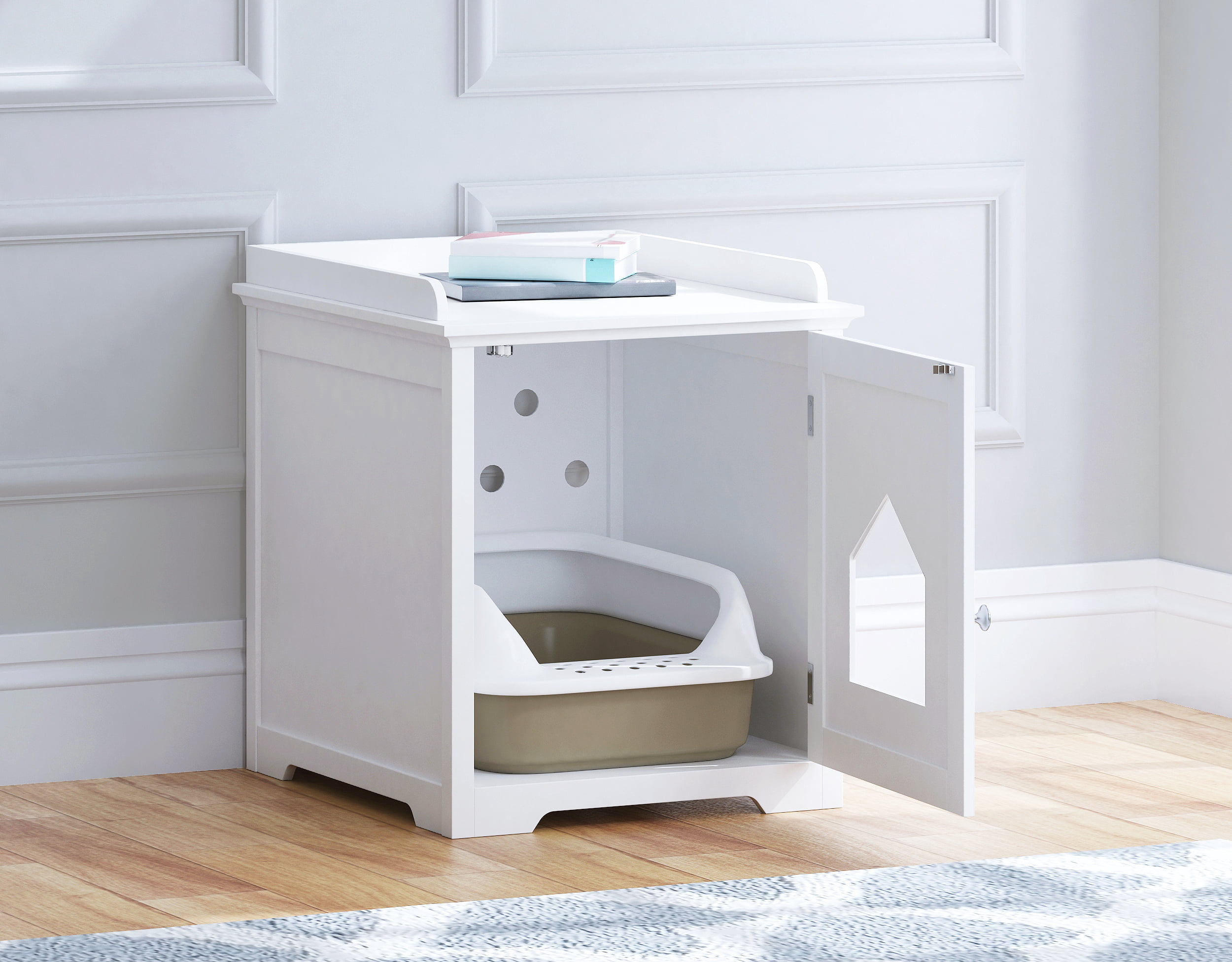 PAWLAND Cat Litter Box Enclosure, Cat House Side Table,Night Stand Pet House, Indoor Cat House, White