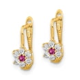 thumbnail image 2 of 14k Gold Polished Red and White CZ Flower Hoop Earrings, 2 of 3