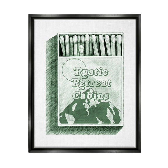 Stupell Industries Rustic Retreat Cabins Matchbook Landscape Painting Black Floater Framed Art Print Wall Art