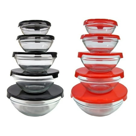Carte Red Glass - 20 Pcs Healthy Glass Food Storage Containers Set With Red & Black Lids