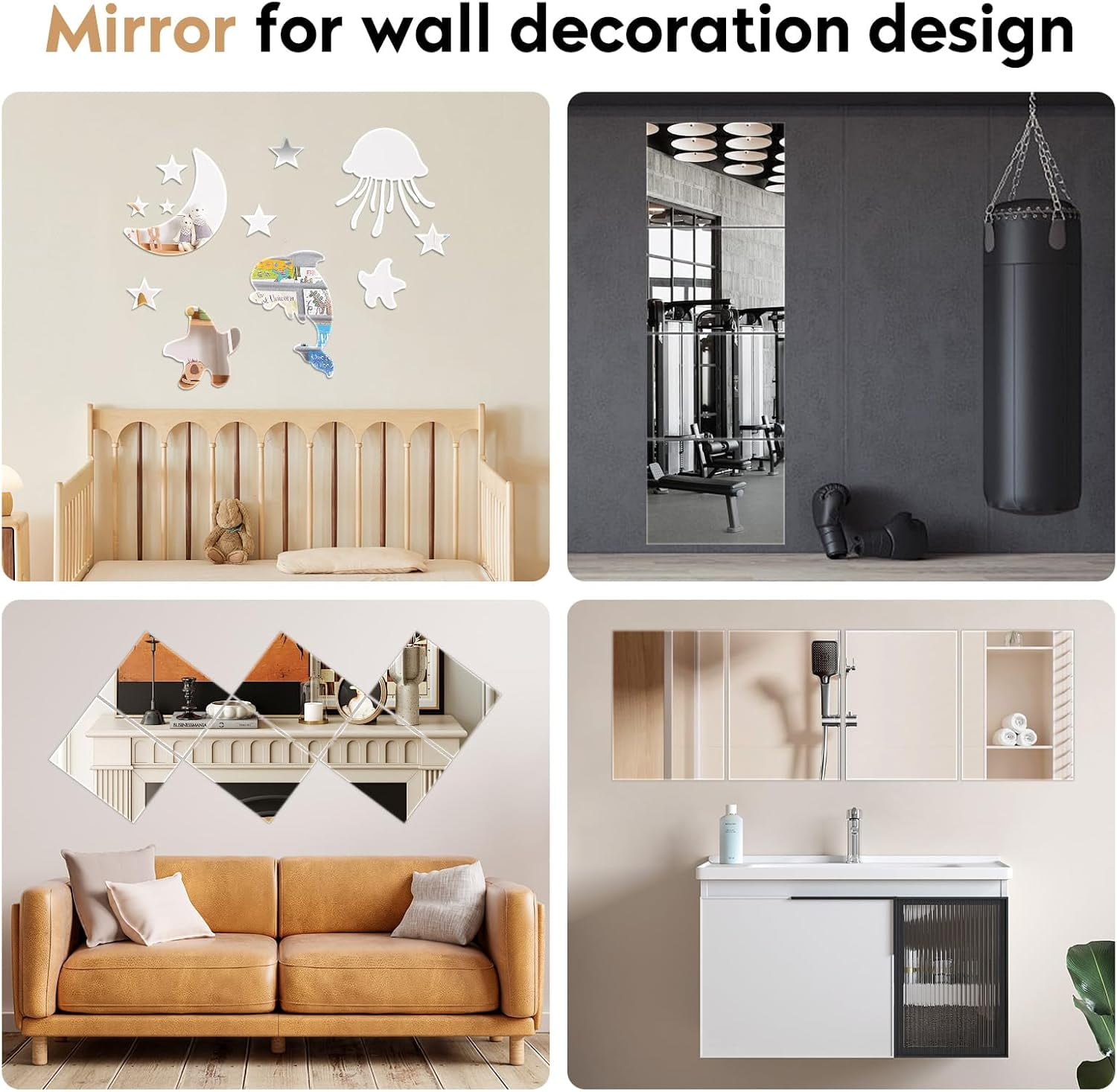 8" x 6" Acrylic Flexible Mirror Sheets, 10 Pack Self Adhesive Mirror Tiles Square Cuttable Mirror Wall Stickers, Non-Glass Mirror Stickers Safety Reflective Mirror for DIY Craft Home Wall Decor