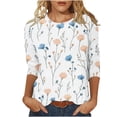 thumbnail image 3 of Craaazy T-Shirts Graphiques pour Femmes Grande Taille Coupe Ample Couleur Unie Col Rond Style Décontracté Manches 3/4 T-shirt à Imprimé Floral pour Usage Quotidien, Vacances, Sorties, 3 of 5