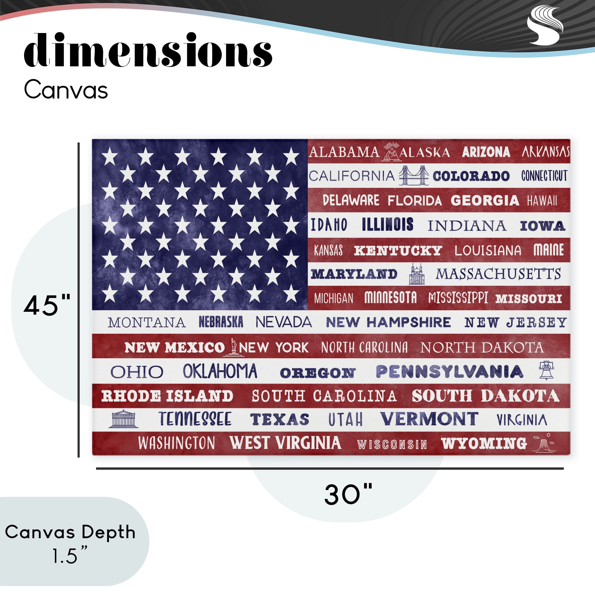 Stupell Industries States Of America Flag Canvas Wall Art, design by Daniela Santiago