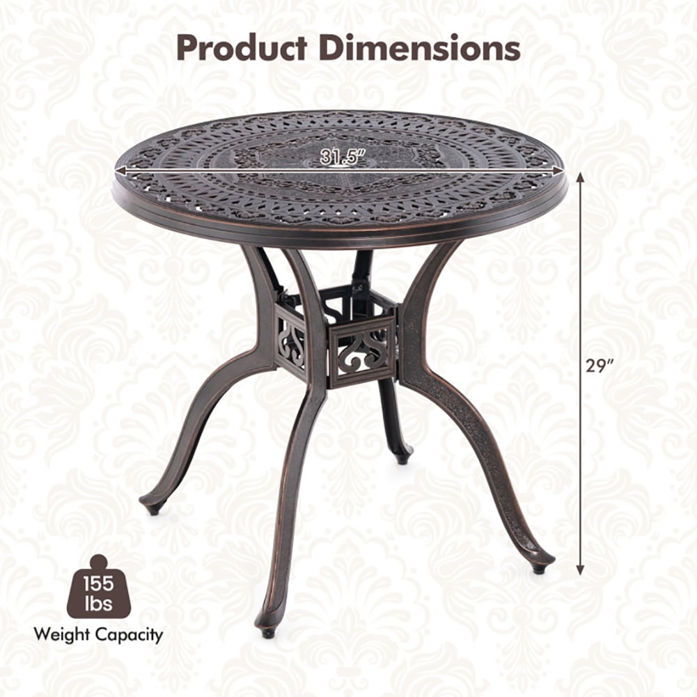 Aimee Lii 31.5" Cast Aluminum Table Patio Round Dining Table with Umbrella Hole, Balcony Chairs for Small Balconies, Copper Aimee Lii 31.5" Cast Aluminum Table Patio Round Dining Table with Umbrella Hole, Balcony Chairs for Small Balconies, Copper