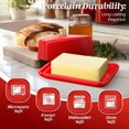 thumbnail image 4 of Ceramic Red European Butter Dish with Lid for Countertop (8 Inch) - Wide 2 Stick Double Butter Holder for Counter, Cream Cheese Container Storage Keeper, 4 of 8