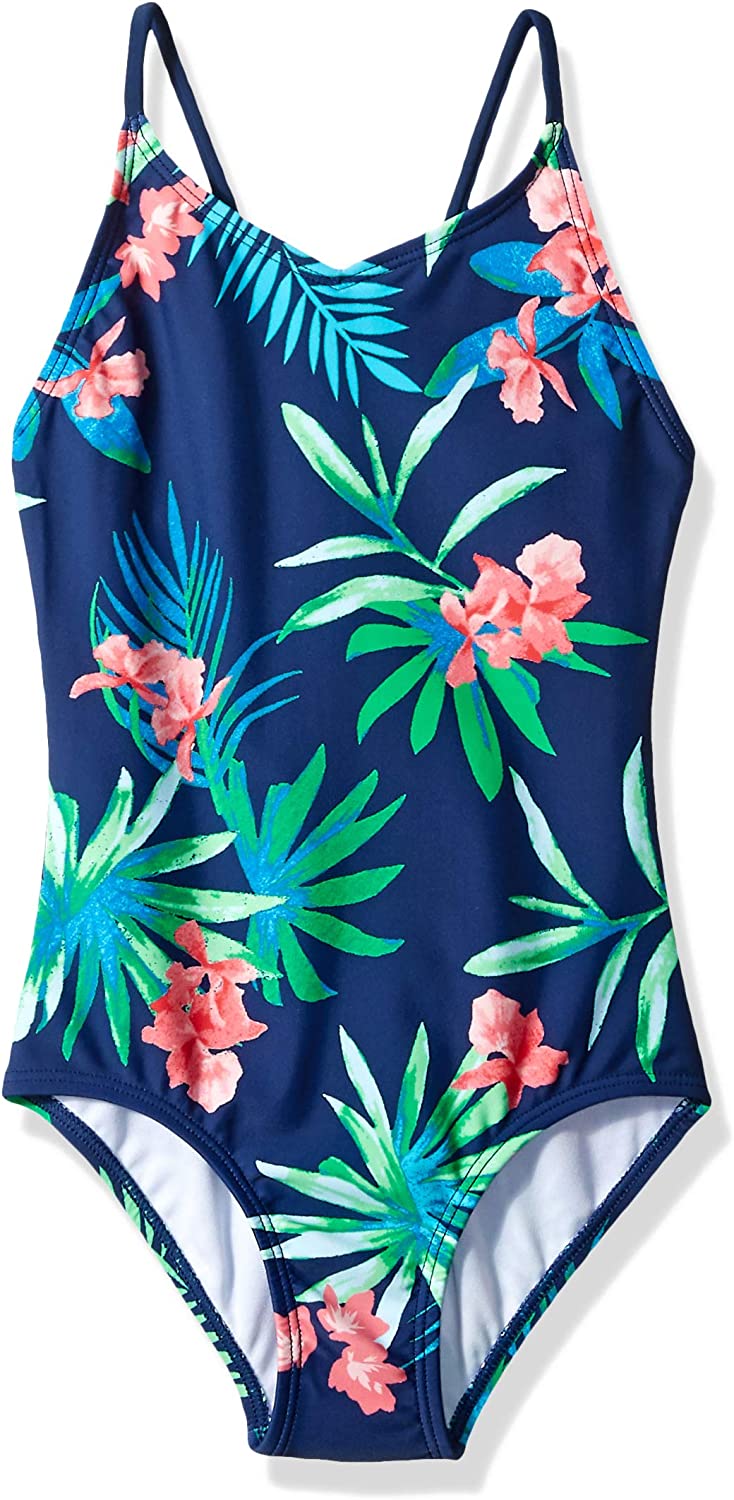 Kanu Surf Girls Daisy Beach Sport 1Piece Swimsuit 8 Leonie Floral Navy