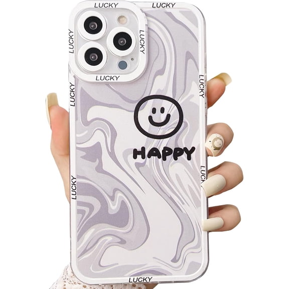 Cute Smile Face Phone Case Compatible with iPhone 13 Pro Max, Fashion Watercolor Design Happy Phone case for Women Girls Men Soft TPU Shockproof Back Cover - White
