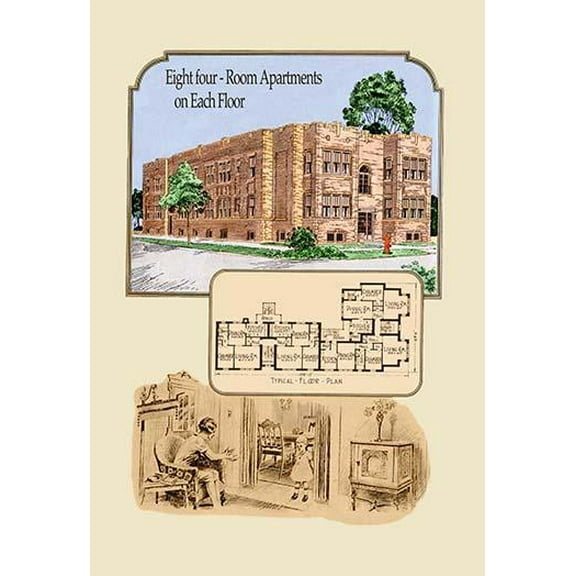 Eight Four-Room Apartments on Each Floor-Fine Art Canvas Print (20" x 30")