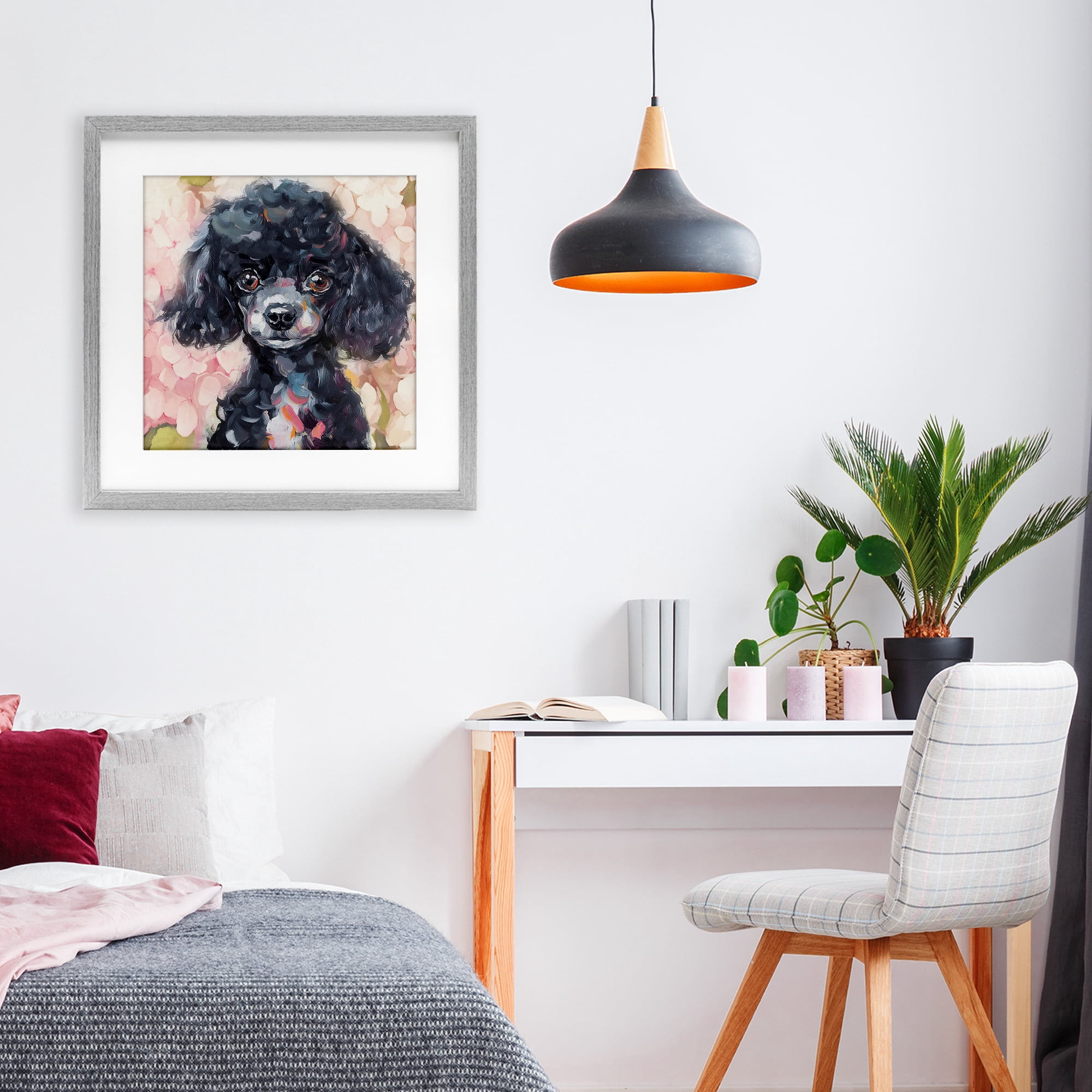 Stupell Industries Little Black Poodle Gray Framed Print Under Glass, design by Tina LeCour