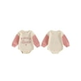 thumbnail image 2 of BemeyourBBs Auntie's Bestie Outfits Baby Girl Bubble Romper Long Sleeve Letter Embroidery Waffle Bodysuit Little Girl Infant Spring Fall Winter Clothes, 2 of 9