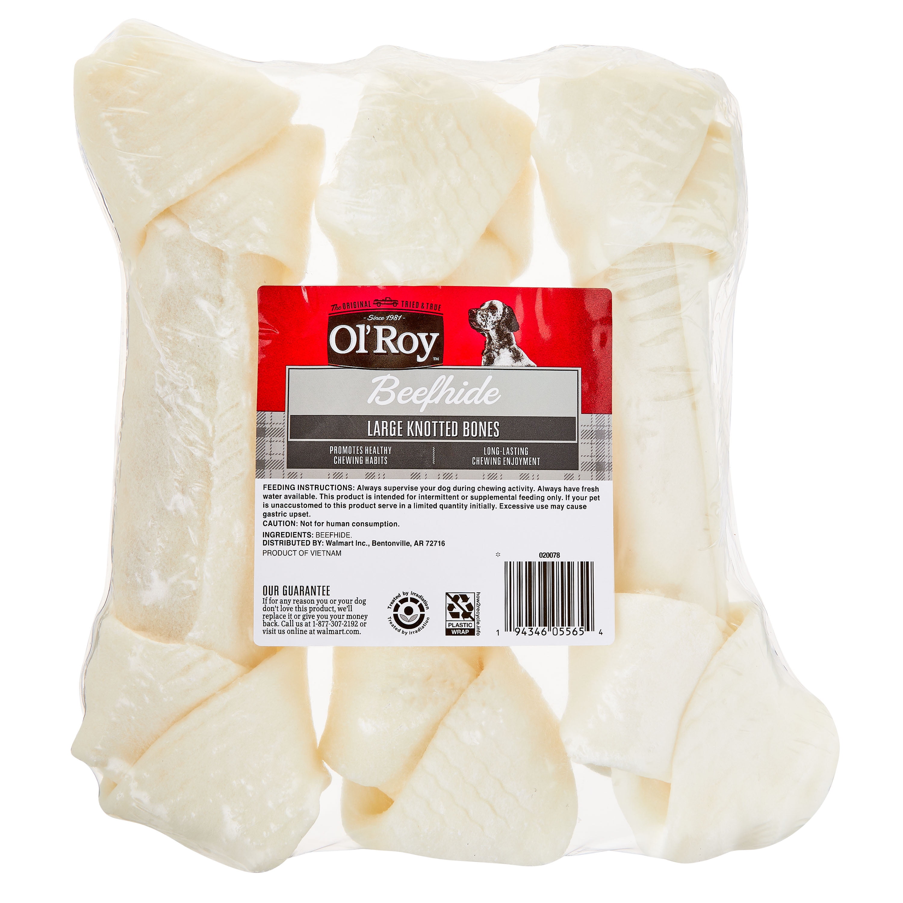 Ol Roy Beefhide Large Knotted Bones Chews for Any Size Dogs 16.2