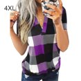 thumbnail image 1 of Minnieouse Camiseta de mujer con cuello en V y manga corta con estampado a cuadros, blusa informal Prendas para la parte del cuerpo Violeta 4XL Minnieouse AP001851-39, 1 of 3