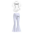 thumbnail image 3 of Tfken Summer Outfit Sets For Girls Bowknot Print Short Sleeve Crew Neck Tops With Flare-Leg Pants Set Trendy Daily Wear Comfortable Outfit White Size 9-10 Years, 3 of 5