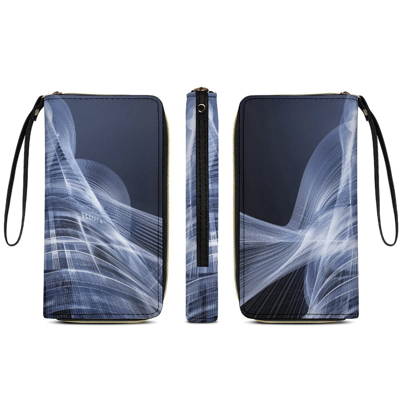 Womens Wallet Bifold Ladies Cluth Bag Wristlet Wrist Strap Long Purse SHANGHAI Hologram Design