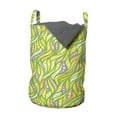 thumbnail image 1 of Abstract Laundry Bag, Leaf Inspired Wavy Stripes with Green Borders and White Circles Repeating Pattern, Basket with Handles Drawstring Closure for Laundromats, 13" x 19", Multicolor, by Ambesonne, 1 of 4