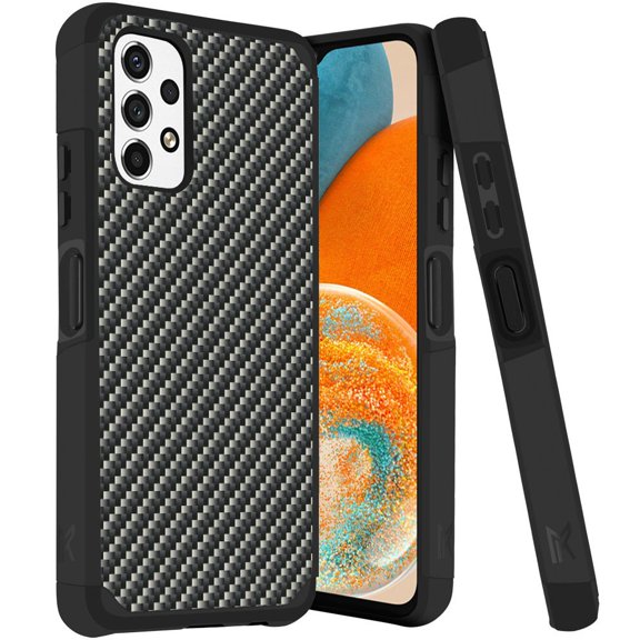 ANJ  Rugged Dual Layered Shockproof Slim Hybrid Case   Tempered Glass Cover Compatible with Samsung Galaxy A23 5G - Carbon Fiber Print