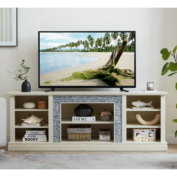 Barara King Entertainment Center, TV Console Table,Large TV Desk Storage Rack,Media Console Table with Large Storage Cabinet,White