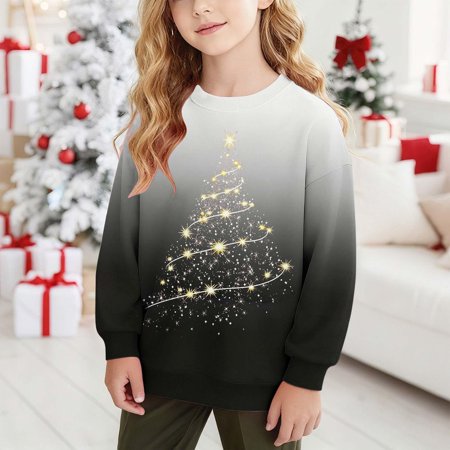 Tdoqot Girls Christmas Sweatshirts- Crewneck Pullover Cute Long Sleeve Kids Festive Shirts Black Size 6