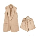 thumbnail image 4 of Wyongtao Women's 2 Piece Outfits Sleeveless Suit Vest and Wide Leg Shorts Business Casual Blazer Sets,Beige S, 4 of 6