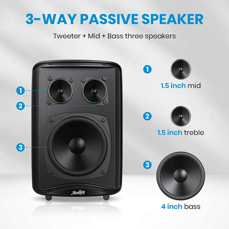 Moukey Passive 3-Way Indoor - Outdoor Speakers Pair, Waterproof