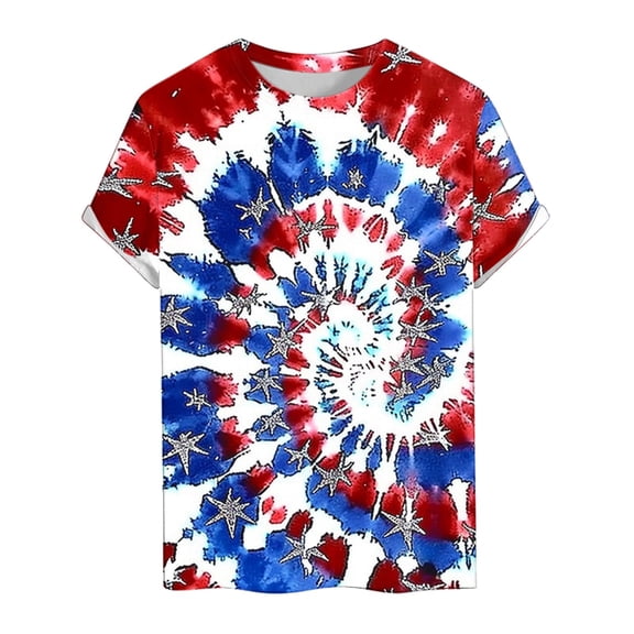 Momasggi 4th of July T Shirts for Men Fashion Tie Dye Graphic Tees Loose Fit Summer Short Sleeve Crewneck Shirt Independence Day Patriotic T-Shirts Multicolor 3XL