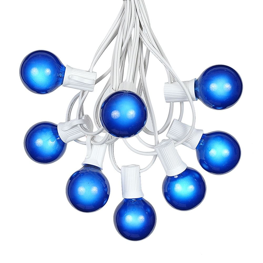 Outdoor Patio String Lights Blue Bulbs & White Hanging Cord 