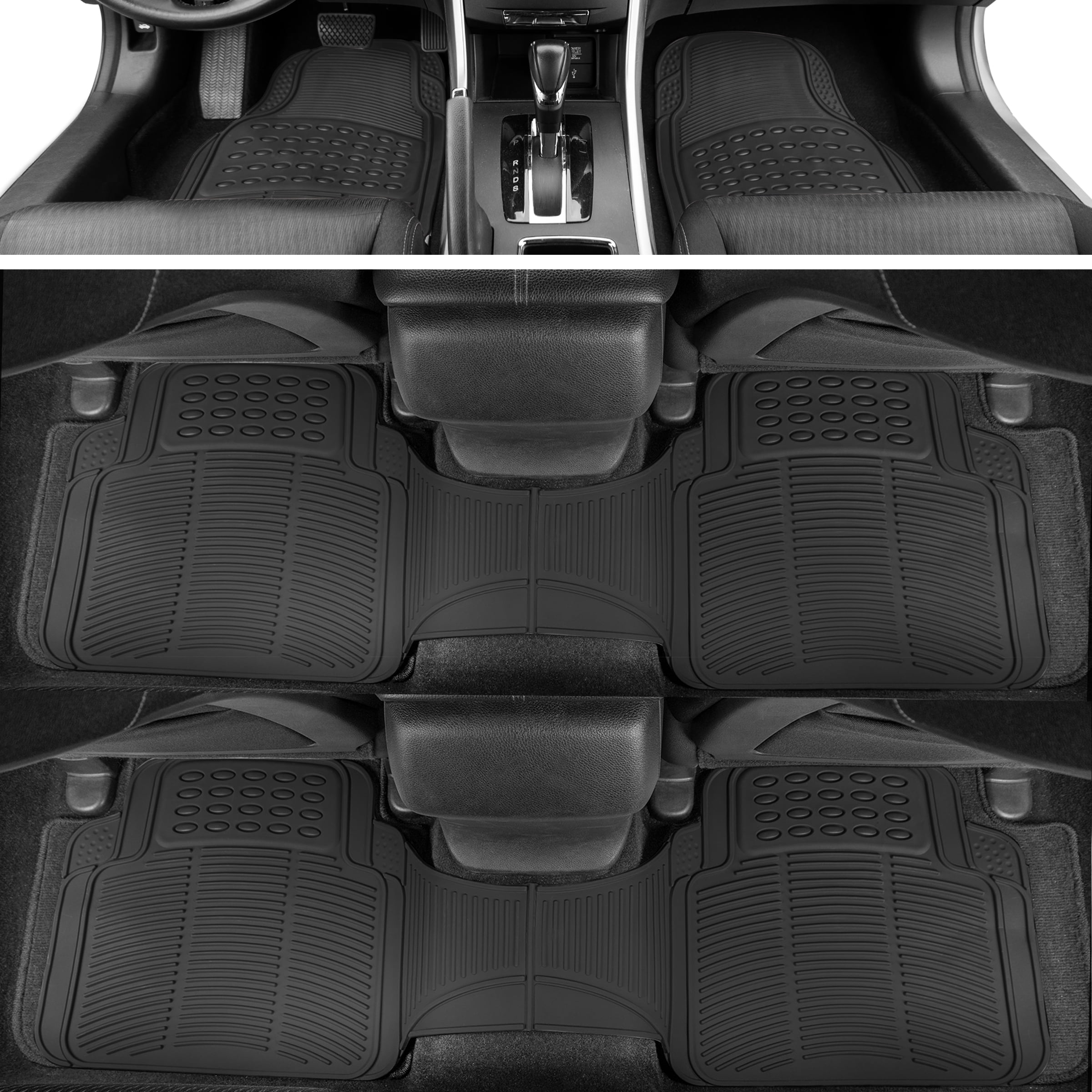 BDK All Weather Rubber Floor Mats for Cars - Fit 3 Rows Full Set, Heavy Duty Car Mats - Fit Well, Easy to Install & Clean No Slip Design - Universal SUV, Van, & Car Accessories (Black)