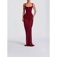 thumbnail image 2 of Red Solid Color Elegant Sleeveless Square Neck Maxi Bodycon Dress For Women, 2 of 6