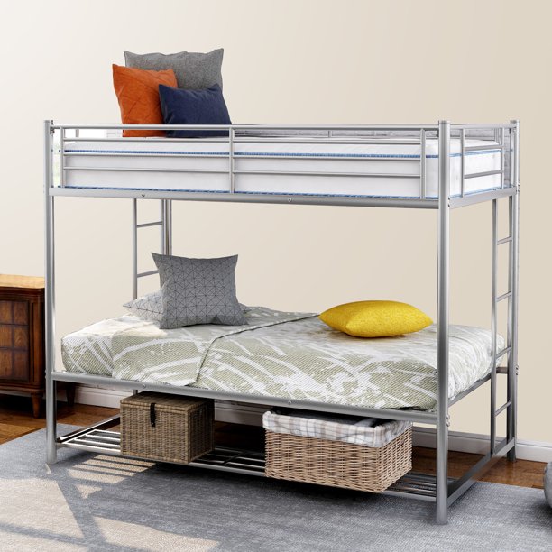 Metal Bunk Beds, Heavy Duty Twin Over Twin Metal Bunk Beds with Storage