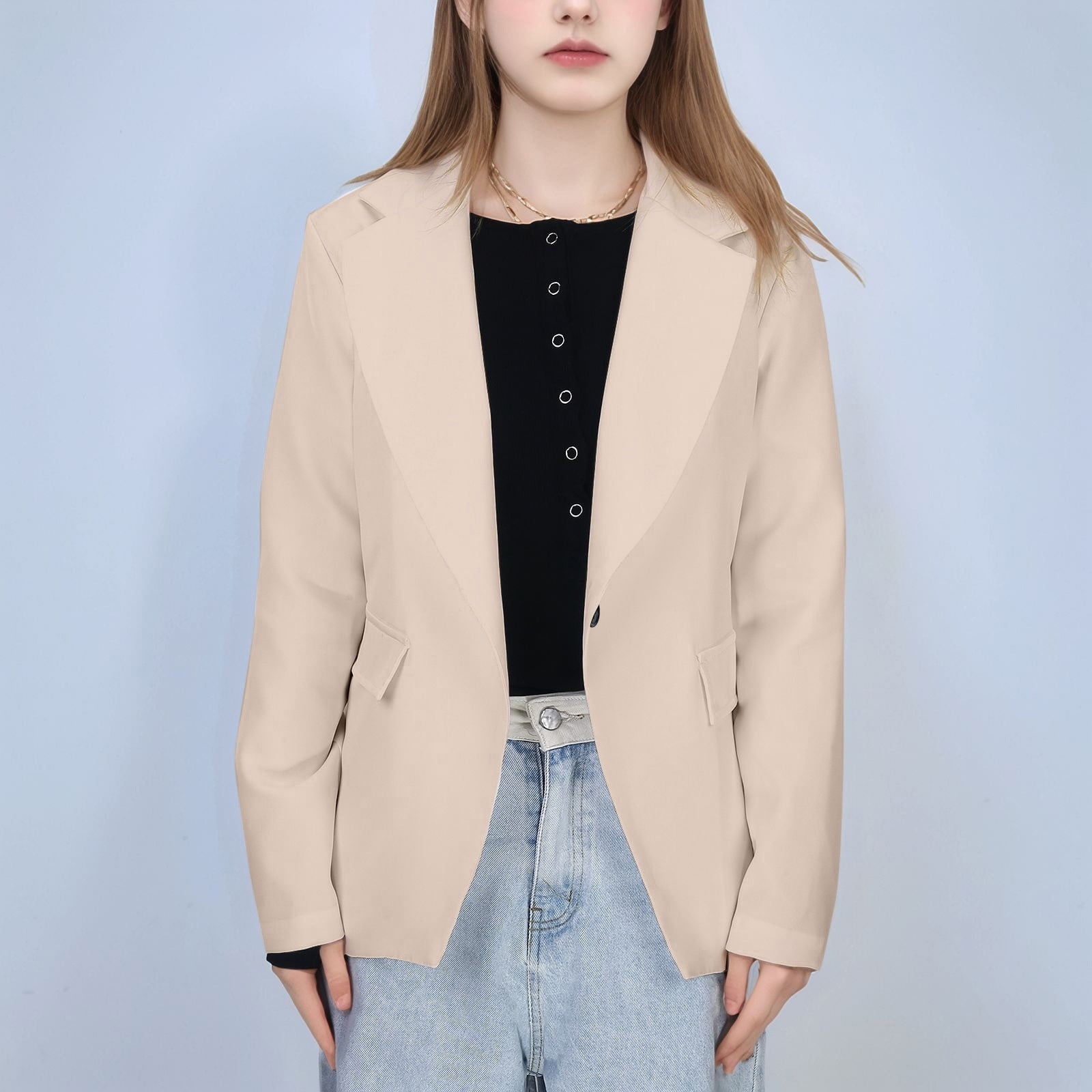 Blazer Col à Revers Et Manches Longues, Coupe Ouverte, Rouge Fluo