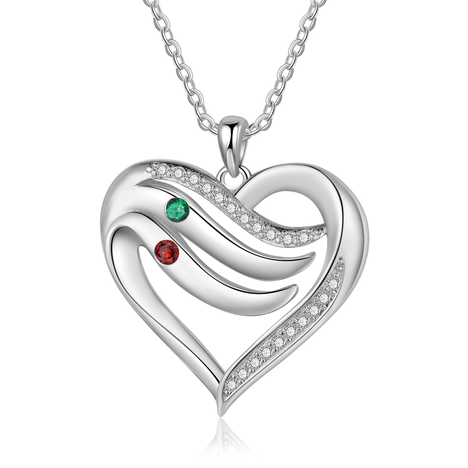 Mementos Personalized Family Mother's (Women's) Necklace Sterling Silver with 2 Birthstones Names