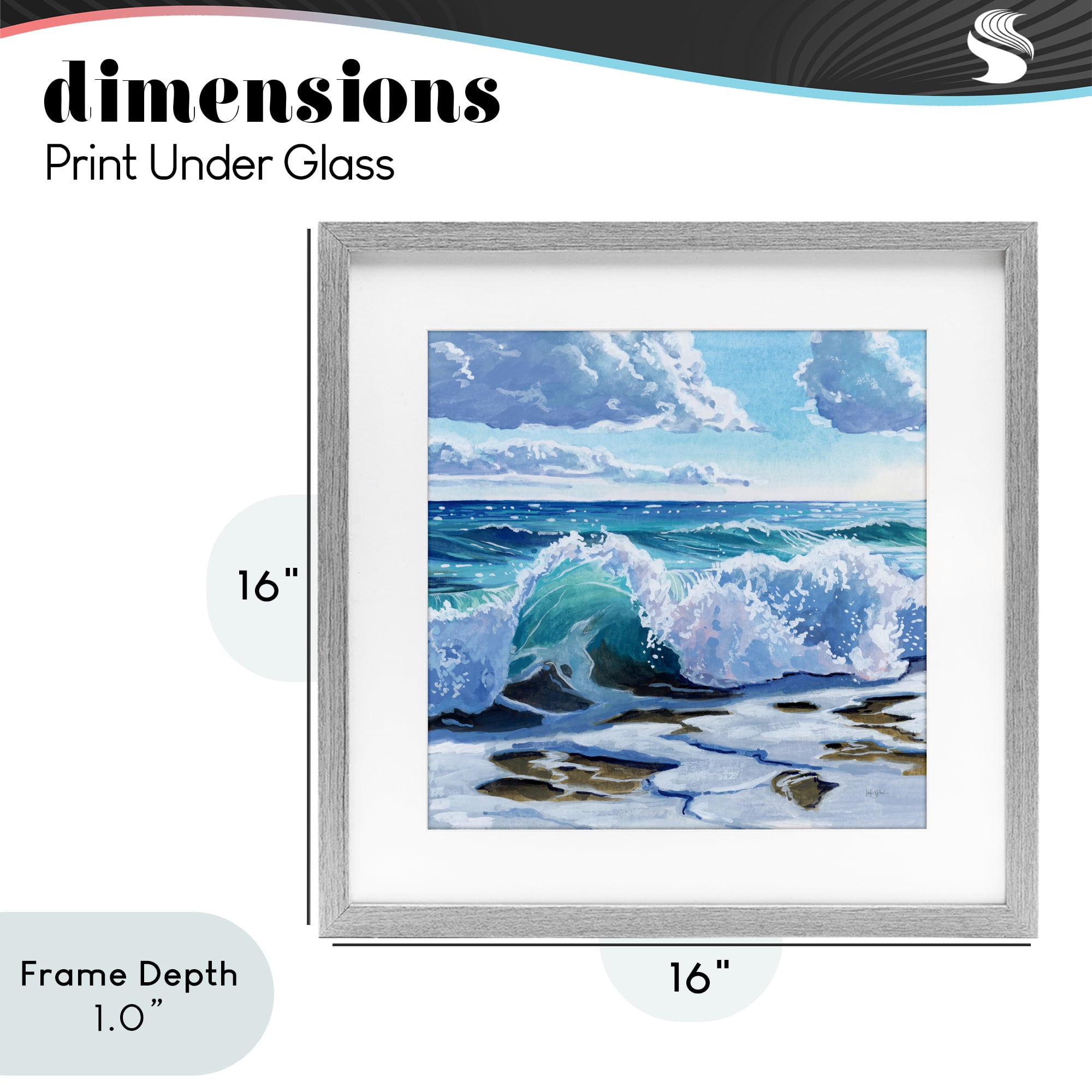 Stupell Industries Curling Aqua Wave on Shore Gray Framed Print Under Glass, design by Kate Jarvik Birch