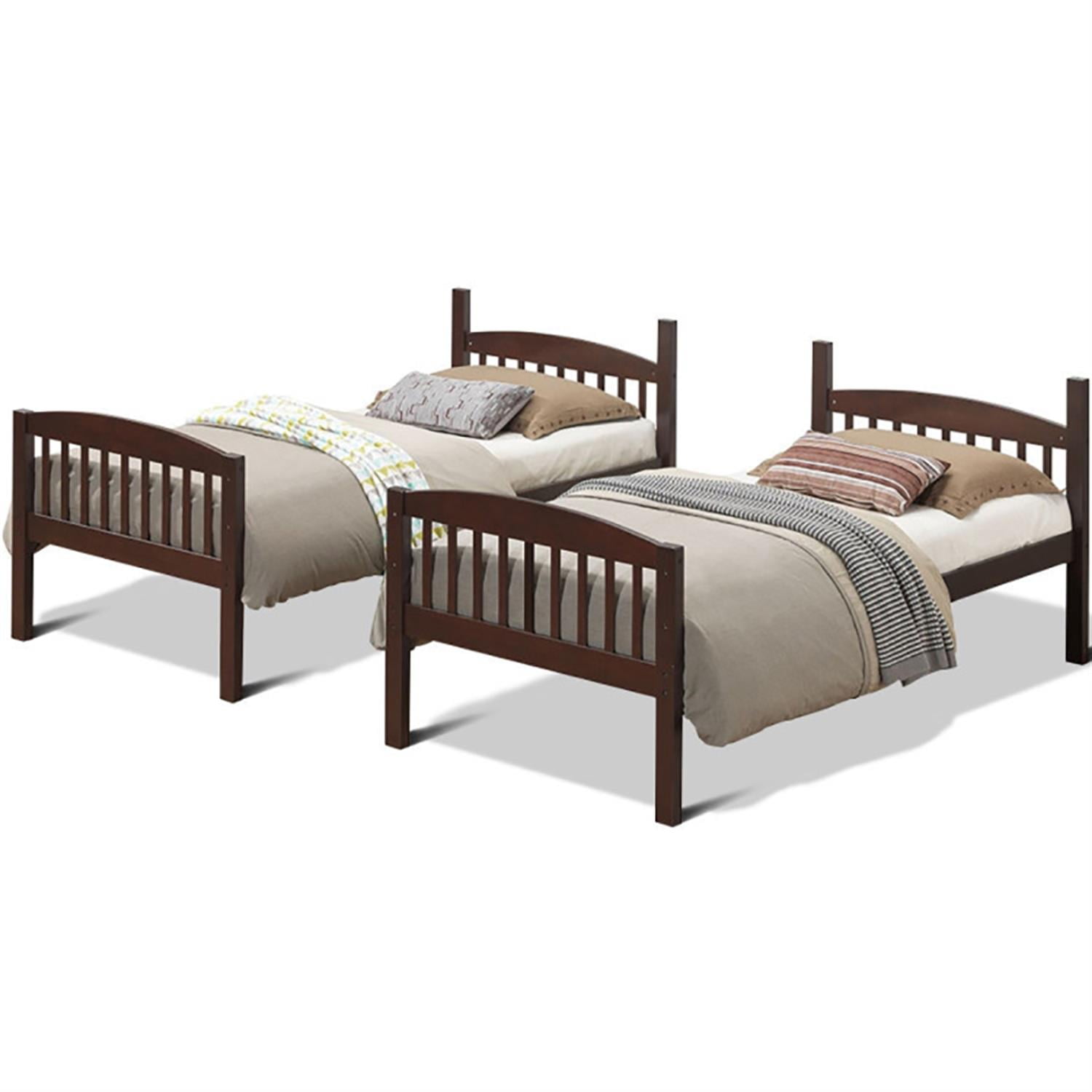Demi Bonn Solid Wood Twin Over Twin Bunk Bed with Detachable Ladder, Twin Bunk Beds, Converts to 2 Individual Twin Beds, Brown